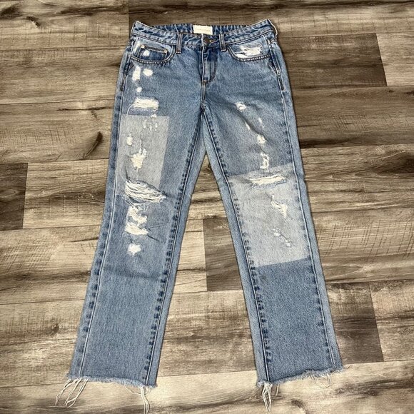 Gilded Intent High Rise Ankle Straight Distressed Denim Jeans Blue Size 25 - Picture 1 of 11